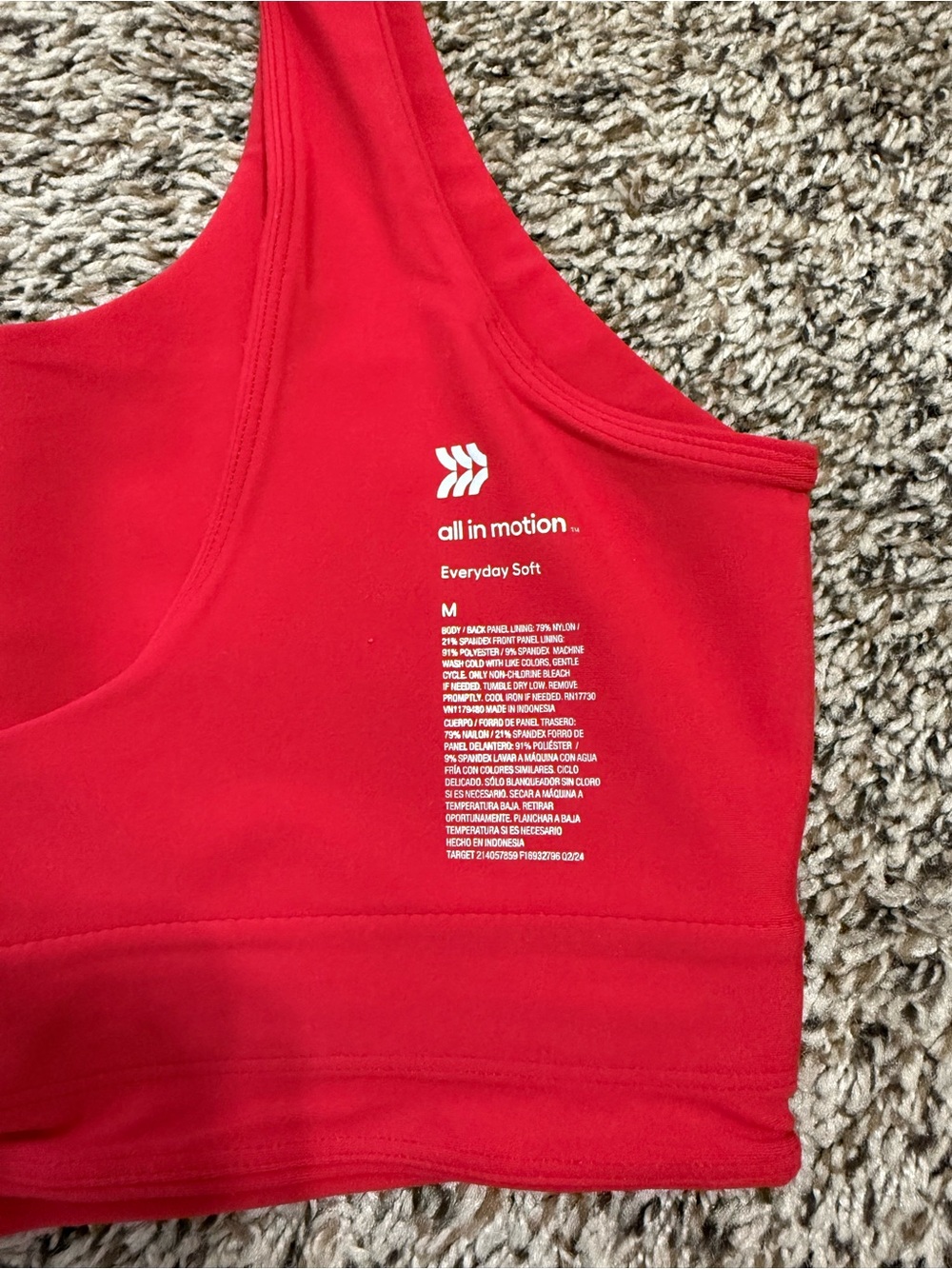 all in motion Red Sports Bra with White Logo